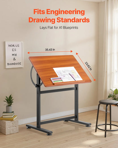 VEVOR Drafting Table Adjustable 0°–90° Tilt Wooden Drawing Desk with H-Frame - Mekamart Australia