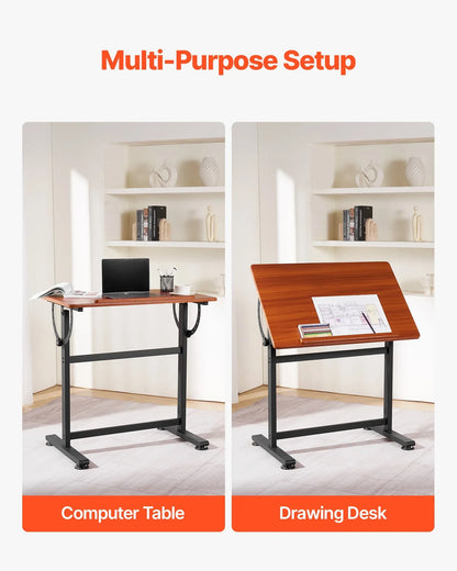 VEVOR Drafting Table Adjustable 0°–90° Tilt Wooden Drawing Desk with H-Frame - Mekamart Australia