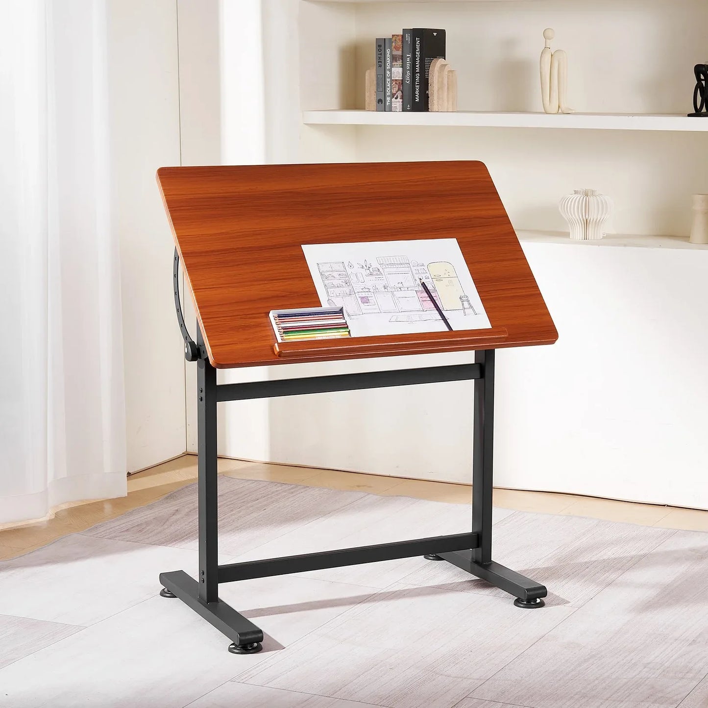 VEVOR Drafting Table Adjustable 0°–90° Tilt Wooden Drawing Desk with H-Frame - Mekamart Australia