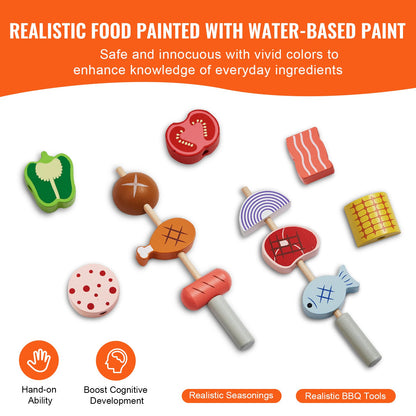 VEVOR 26 PCS Kids BBQ Grill Playset Wooden Cooking Grill Toy Set Pretend Sound