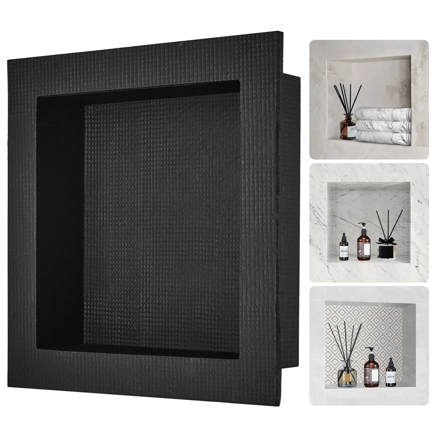 VEVOR Shower Niche Ready for Tile 40.64 x 40.64 cm, Single Shelf Organizer, Square Corners Wall-inserted Niche Recessed, Sealed Protection Modern Soap Storage Niche for Shower Bathroom, Black - Mekamart Australia