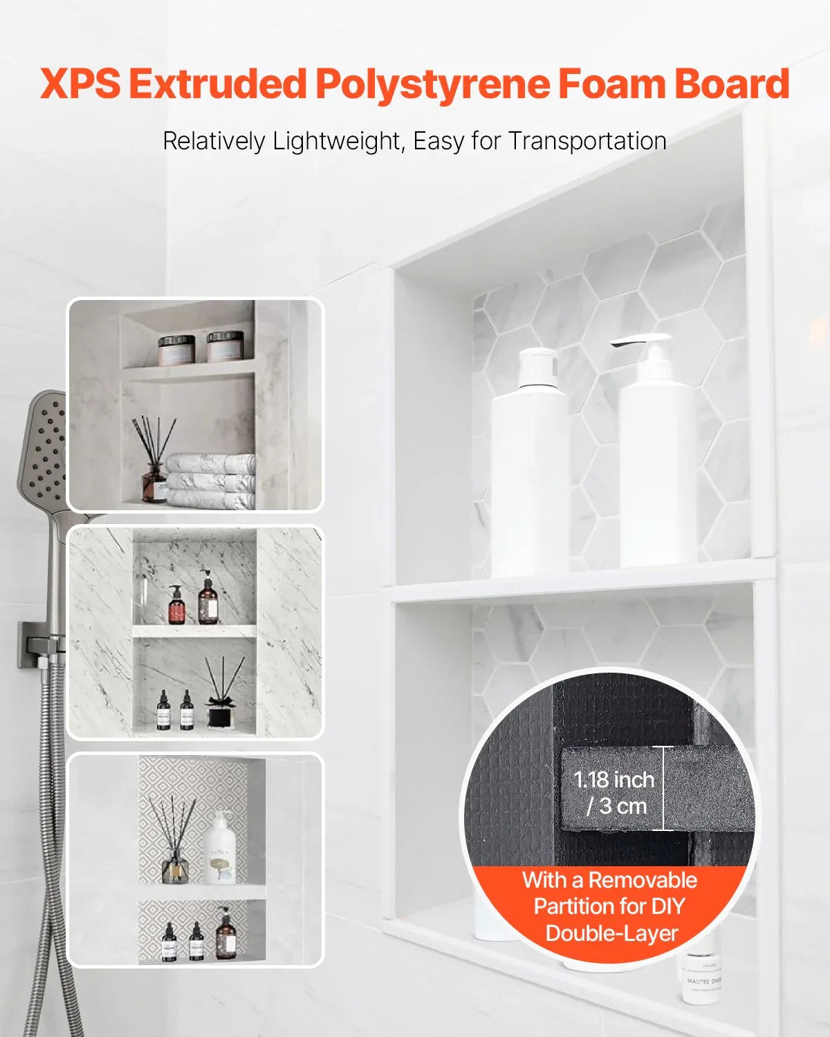 VEVOR Shower Niche 40.6 x 71.1 x 10.2 cm Recessed Wall Shelf for Bathroom - Mekamart Australia