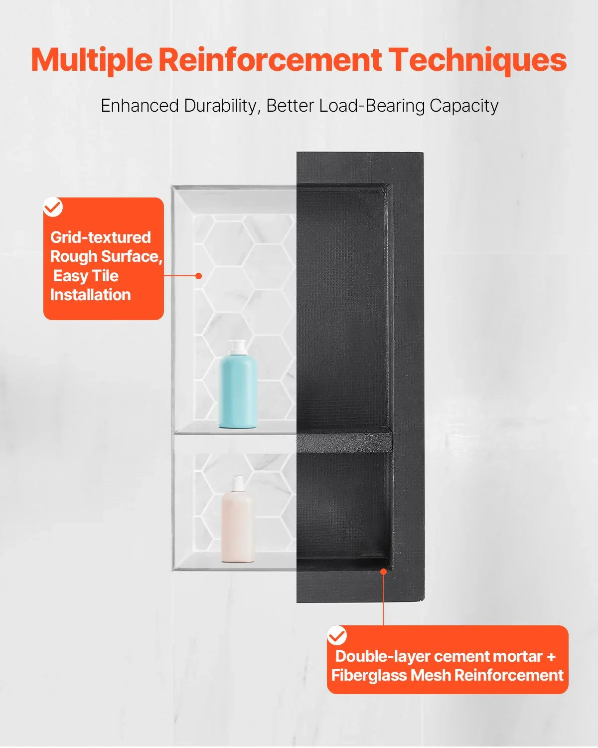 VEVOR Shower Niche 40.6 x 71.1 x 10.2 cm Recessed Wall Shelf for Bathroom - Mekamart Australia