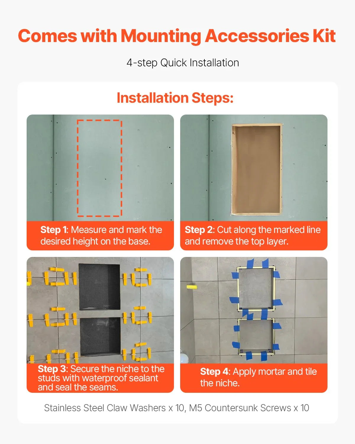 VEVOR Shower Niche 40.6 x 71.1 x 10.2 cm Recessed Wall Shelf for Bathroom - Mekamart Australia
