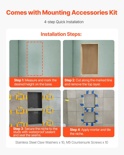 VEVOR Shower Niche 40.6 x 71.1 x 10.2 cm Recessed Wall Shelf for Bathroom - Mekamart Australia
