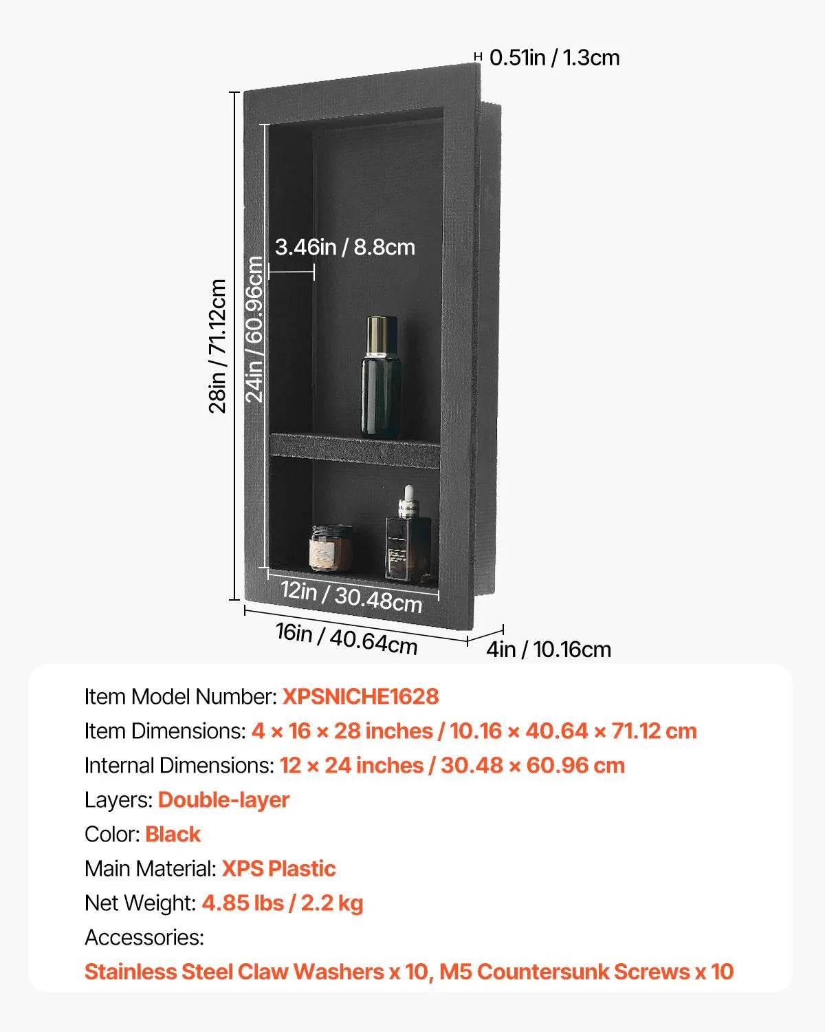VEVOR Shower Niche 40.6 x 71.1 x 10.2 cm Recessed Wall Shelf for Bathroom - Mekamart Australia