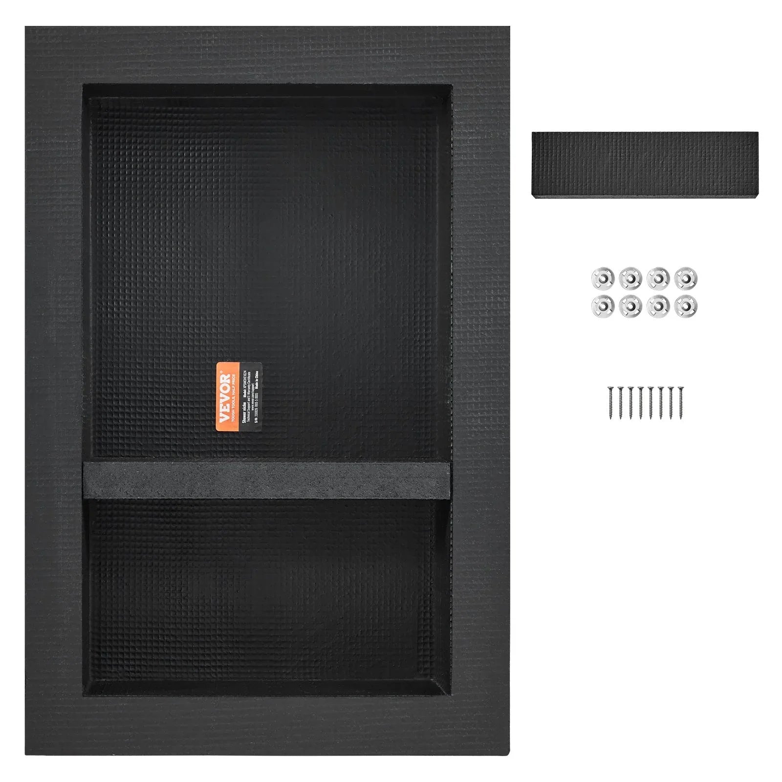 VEVOR Shower Niche Ready for Tile 40.64 x 60.96 cm, 16 x 24 inch Double Shelf Organizer, Square Corners Wall-inserted Niche Recessed, Sealed Protection Modern Soap Storage Niche for Shower Bathroom, Black - Mekamart Australia