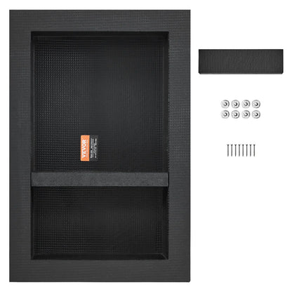 VEVOR Shower Niche Ready for Tile 40.64 x 60.96 cm, 16 x 24 inch Double Shelf Organizer, Square Corners Wall-inserted Niche Recessed, Sealed Protection Modern Soap Storage Niche for Shower Bathroom, Black - Mekamart Australia