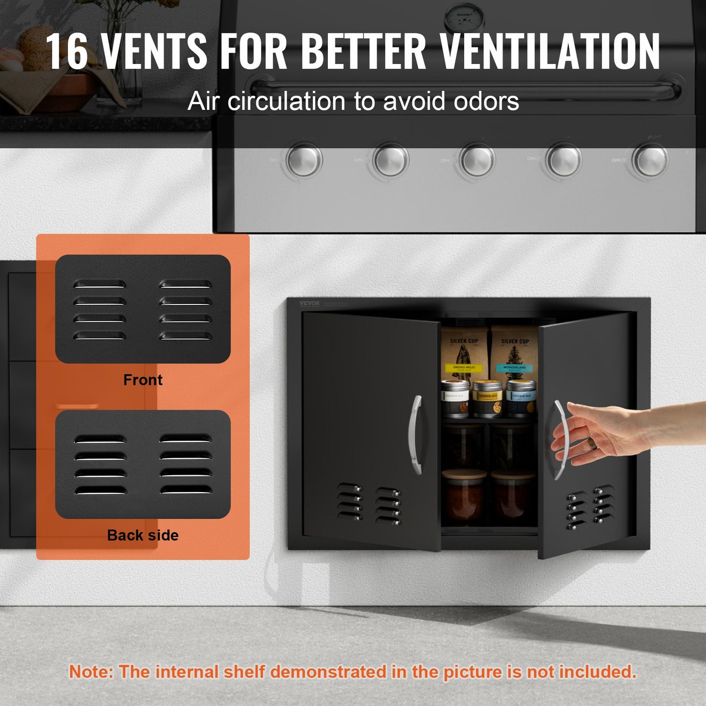 VEVOR BBQ Access Door,762 x533 mm Double Outdoor Kitchen Door, Cold Plate Flush Mount Door, Wall Vertical Door with Handles and Ventss, for BBQ Island, Grilling Station, Outside Cabinet