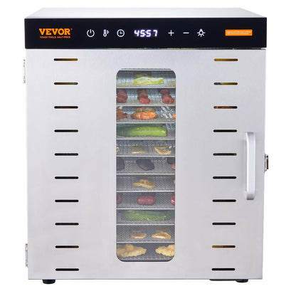 VEVOR 10 Trays Food Dehydrator Machine Stainless Steel 1000W Jerky Fruit Drying