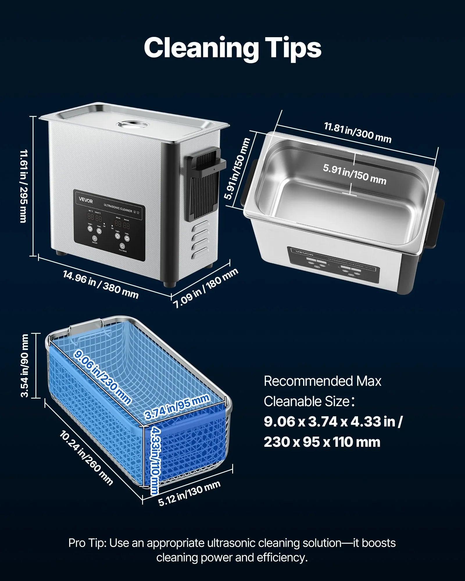 VEVOR 6L Ultrasonic Cleaner, Professional Ultrasonic Cleaner Machine with Cleaning Basket & Digital Display, 120W Stainless Steel 40kHz Cleaning Machine for Watches, Razors, Jewelry, Coins and More - Mekamart Australia