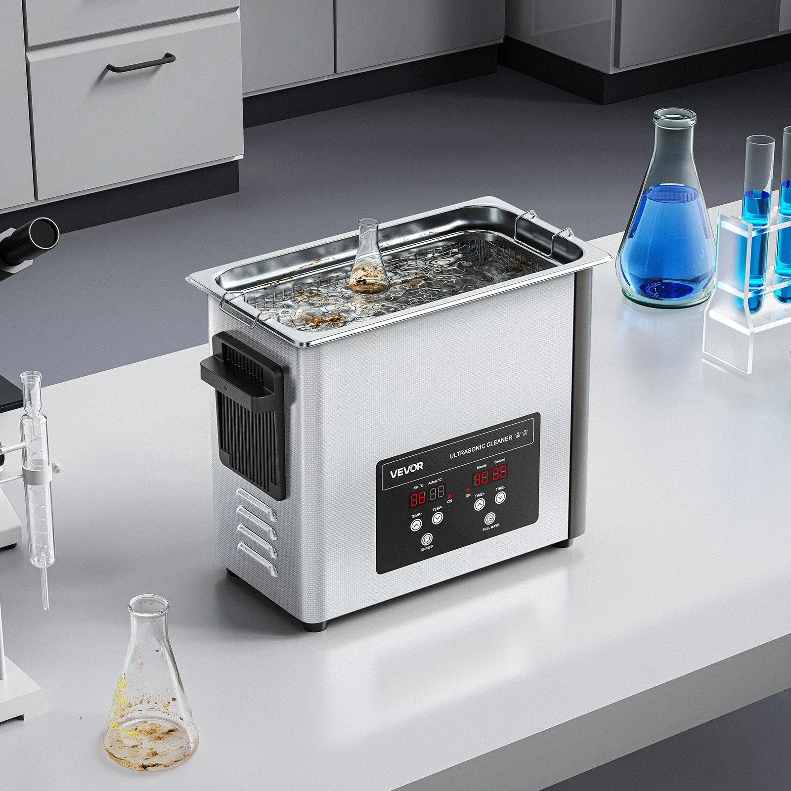 VEVOR 6L Ultrasonic Cleaner, Professional Ultrasonic Cleaner Machine with Cleaning Basket & Digital Display, 120W Stainless Steel 40kHz Cleaning Machine for Watches, Razors, Jewelry, Coins and More - Mekamart Australia