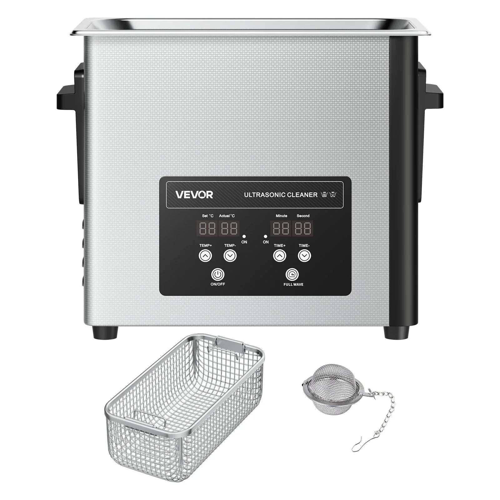 VEVOR 6L Ultrasonic Cleaner, Professional Ultrasonic Cleaner Machine with Cleaning Basket & Digital Display, 120W Stainless Steel 40kHz Cleaning Machine for Watches, Razors, Jewelry, Coins and More - Mekamart Australia
