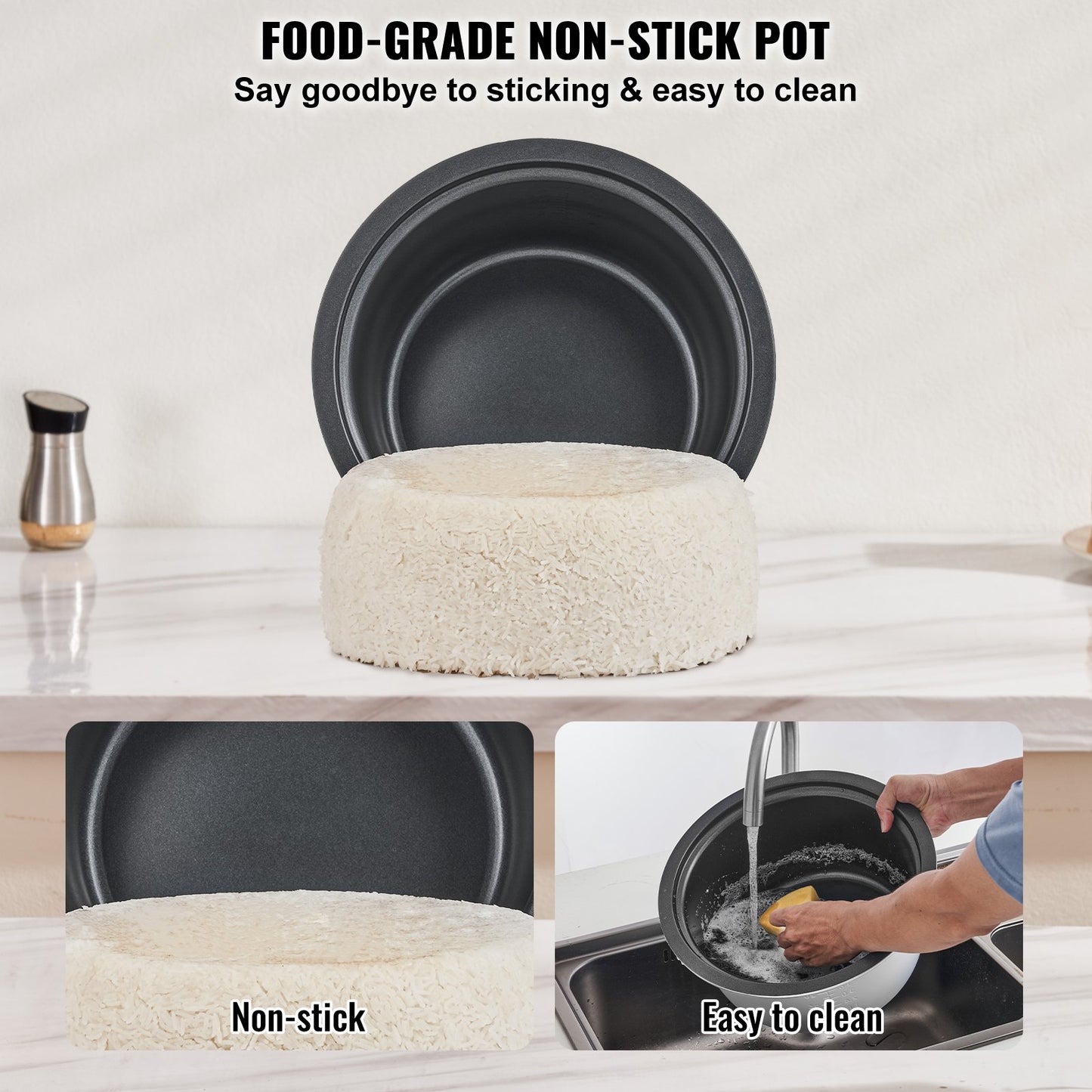 VEVOR Commercial Rice Cooker, 50-Cup Rice Cooker, 10 Liter Large Rice Cooker and Warmer with Nonstick Inner Pot, Fast Cooking and 24-Hour Keep Warm, with Rice Cup and Paddle, for Restaurant