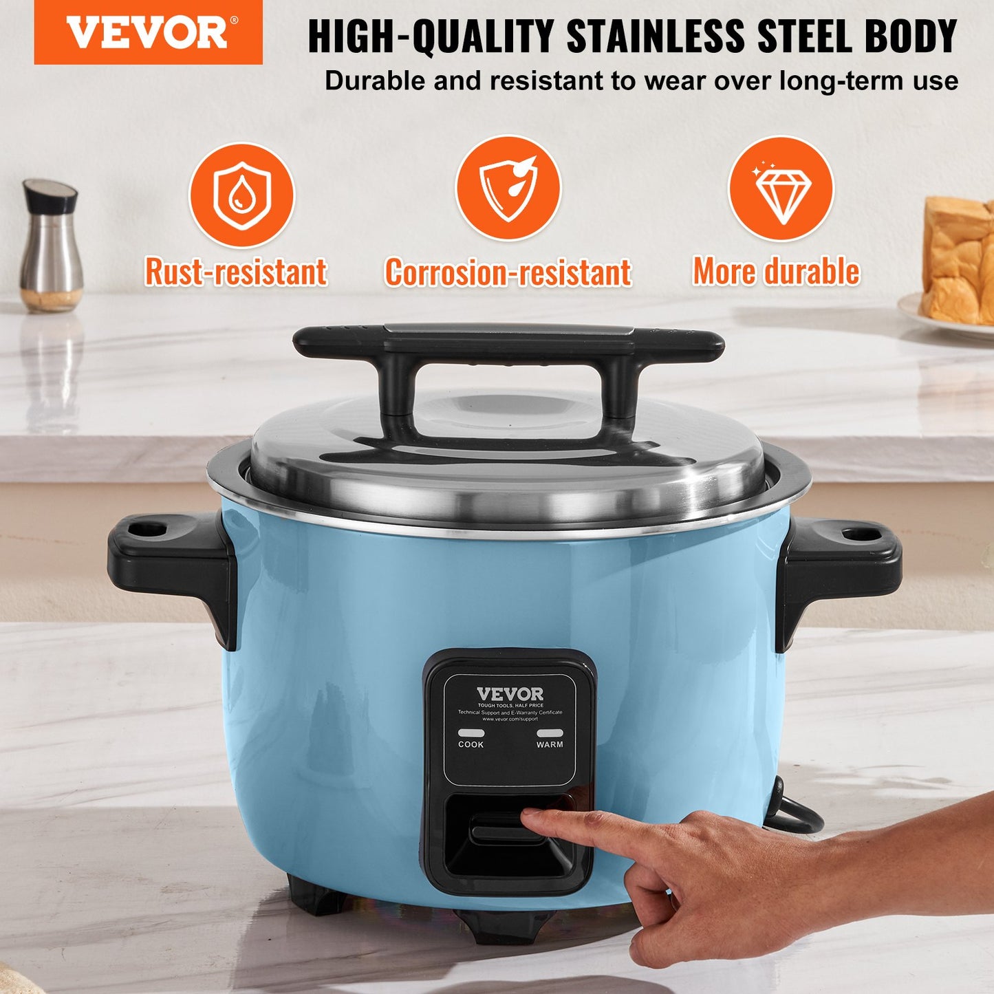 VEVOR Commercial Rice Cooker, 60-Cup Rice Cooker, 13 Liter Large Rice Cooker and Warmer with Nonstick Inner Pot, Fast Cooking and 24-Hour Keep Warm, with Rice Cup and Paddle, for Restaurant
