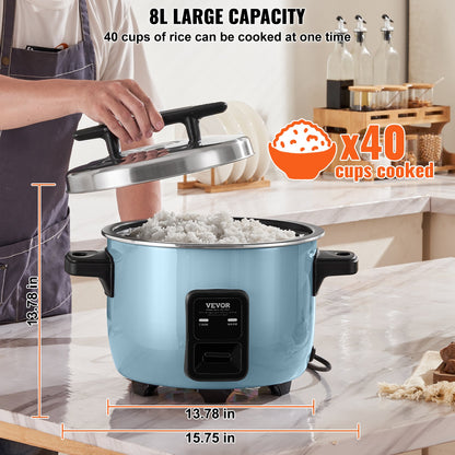 VEVOR Commercial Rice Cooker, 40-Cup Rice Cooker, 8 Liter Large Rice Cooker and Warmer with Nonstick Inner Pot, Fast Cooking and 24-Hour Keep Warm, with Rice Cup and Paddle, for Restaurant
