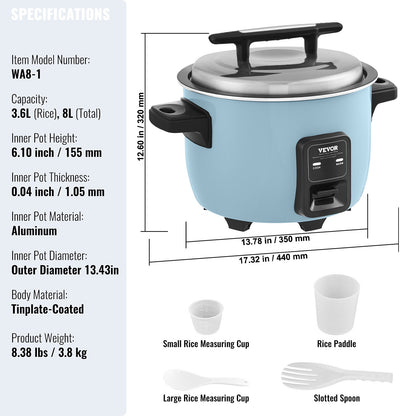 VEVOR Commercial Rice Cooker, 40-Cup Rice Cooker, 8 Liter Large Rice Cooker and Warmer with Nonstick Inner Pot, Fast Cooking and 24-Hour Keep Warm, with Rice Cup and Paddle, for Restaurant
