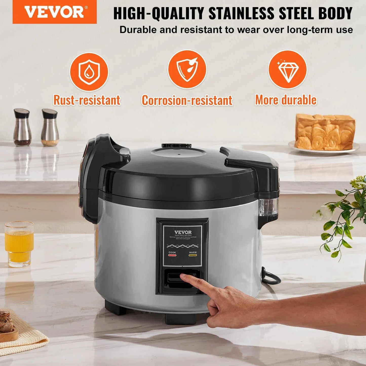 VEVOR Commercial Rice Cooker 60-Cup Non-Stick Pot 13L 12H Keep Warm Restaurant - Mekamart Australia