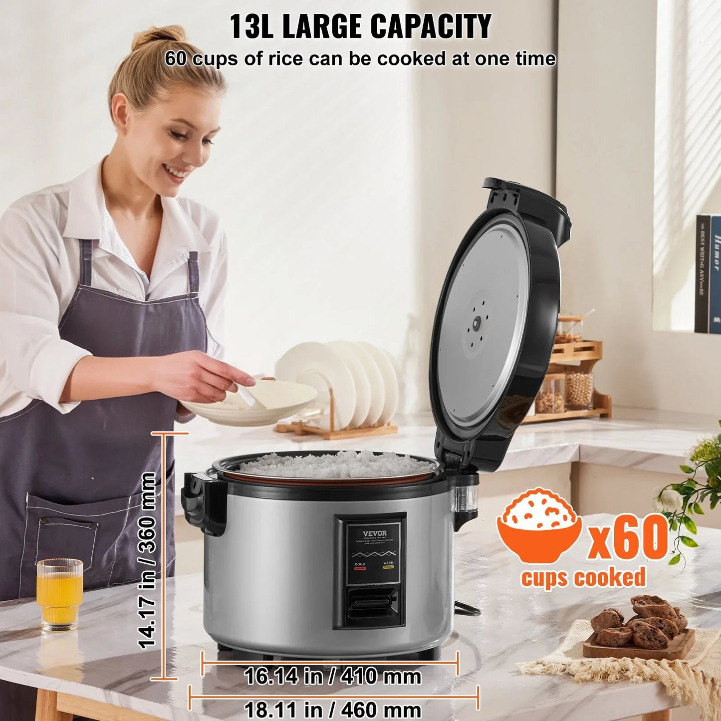 VEVOR Commercial Rice Cooker 60-Cup Non-Stick Pot 13L 12H Keep Warm Restaurant - Mekamart Australia