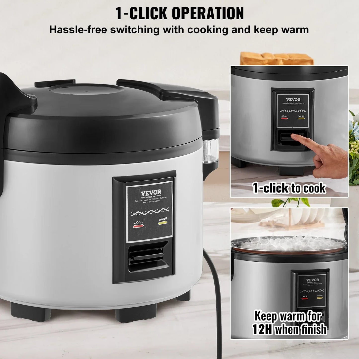 VEVOR Commercial Rice Cooker 60-Cup Non-Stick Pot 13L 12H Keep Warm Restaurant - Mekamart Australia