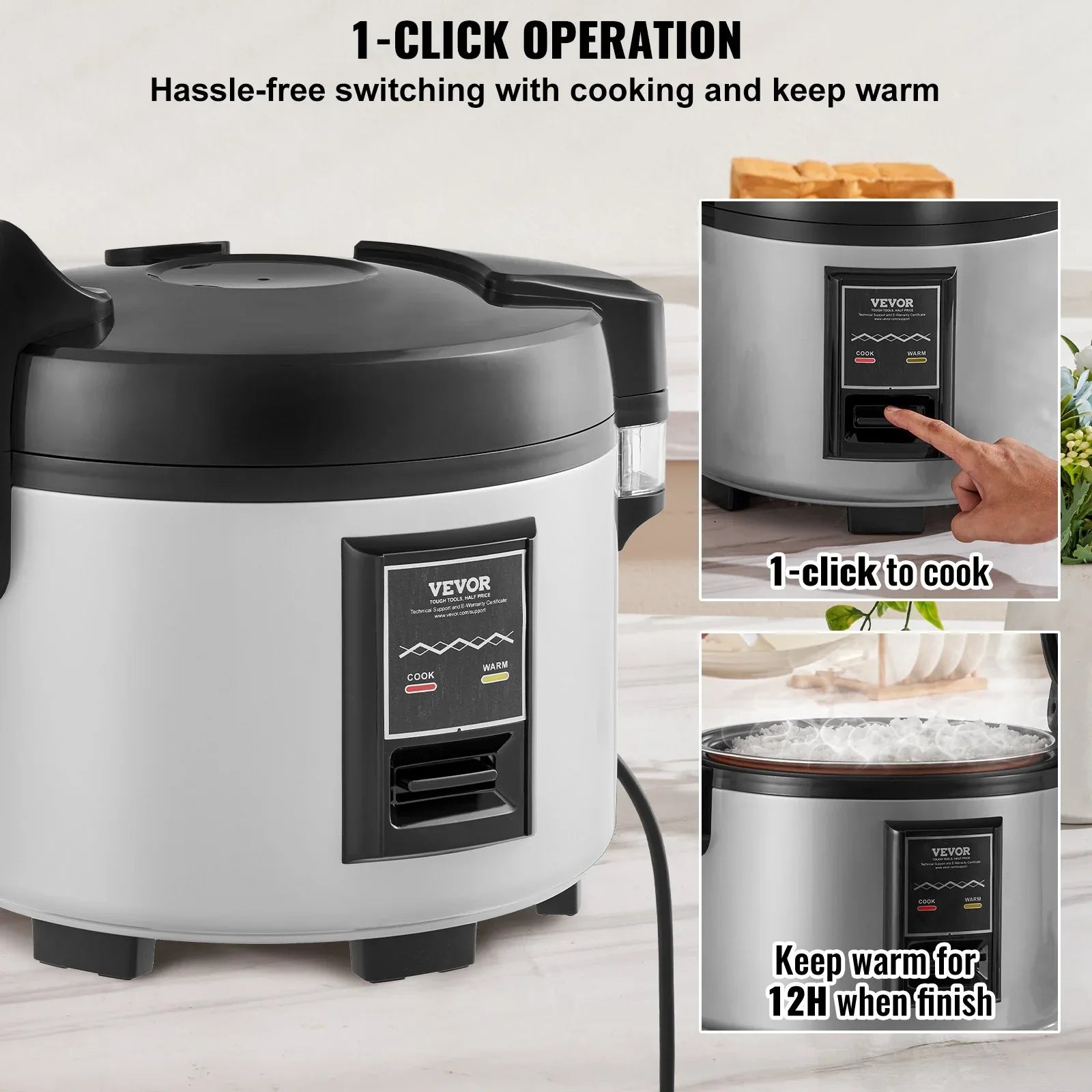 VEVOR Commercial Rice Cooker 60-Cup Non-Stick Pot 13L 12H Keep Warm Restaurant - Mekamart Australia