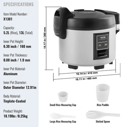 VEVOR Commercial Rice Cooker 60-Cup Non-Stick Pot 13L 12H Keep Warm Restaurant - Mekamart Australia