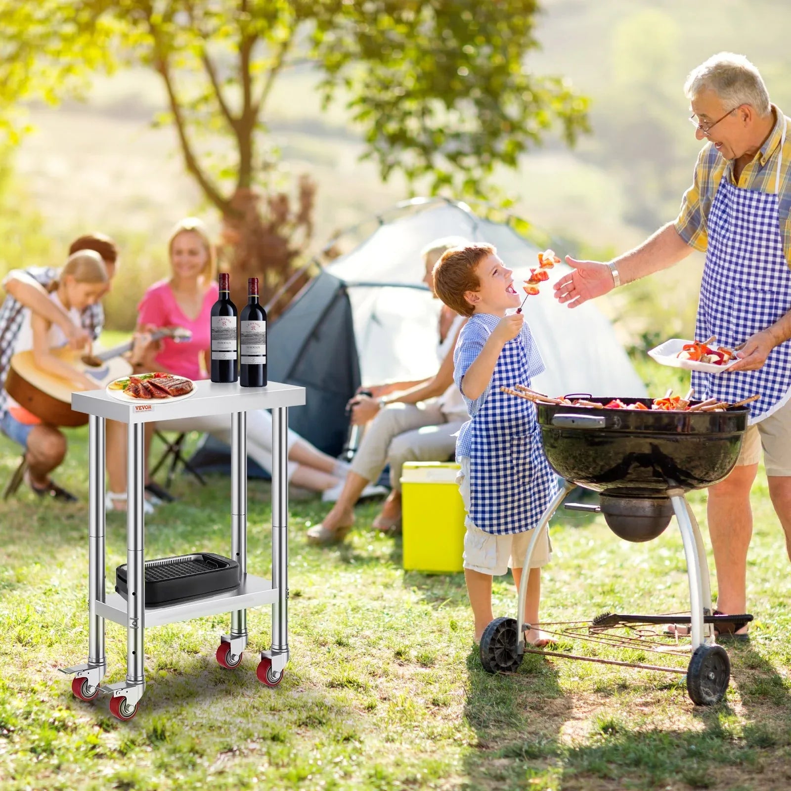 VEVOR Stainless Steel Work Table with Wheels 24 x 12 x 32 Inch Prep Table with 4 Casters Heavy Duty Work Table for Commercial Kitchen Restaurant Business - Mekamart Australia