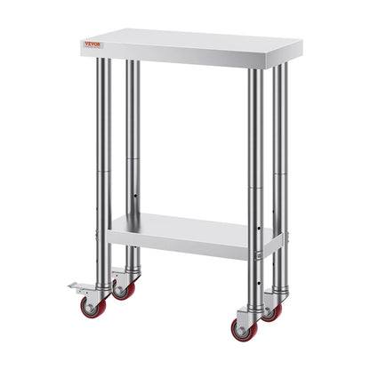 VEVOR Stainless Steel Work Table with Wheels 24 x 12 x 32 Inch Prep Table with 4 Casters Heavy Duty Work Table for Commercial Kitchen Restaurant Business - Mekamart Australia