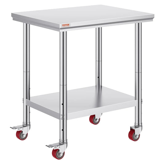 VEVOR Stainless Steel Work Table with Wheels 24 x 30 Prep Table with casters Heavy Duty Work Table for Commercial Kitchen Restaurant Business (24 x 30 x 33.8 Inch) - Mekamart Australia