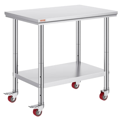 VEVOR Stainless Steel Work Table 36x24 Inch with 4 Wheels Commercial Food Prep Worktable with Casters Heavy Duty Work Table for Commercial Kitchen Restaurant - Mekamart Australia
