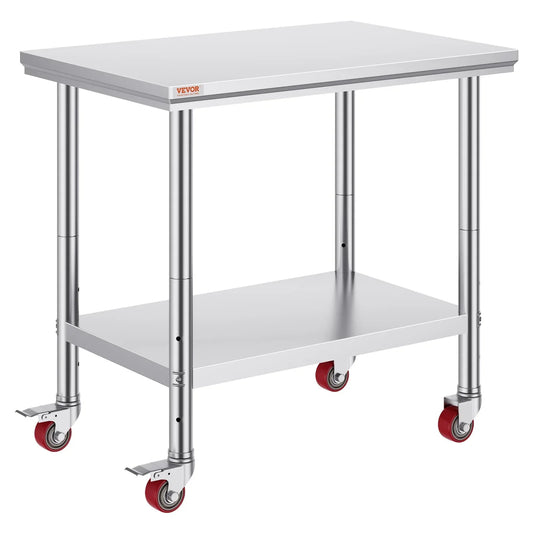 VEVOR Stainless Steel Work Table 36x24 Inch with 4 Wheels Commercial Food Prep Worktable with Casters Heavy Duty Work Table for Commercial Kitchen Restaurant - Mekamart Australia