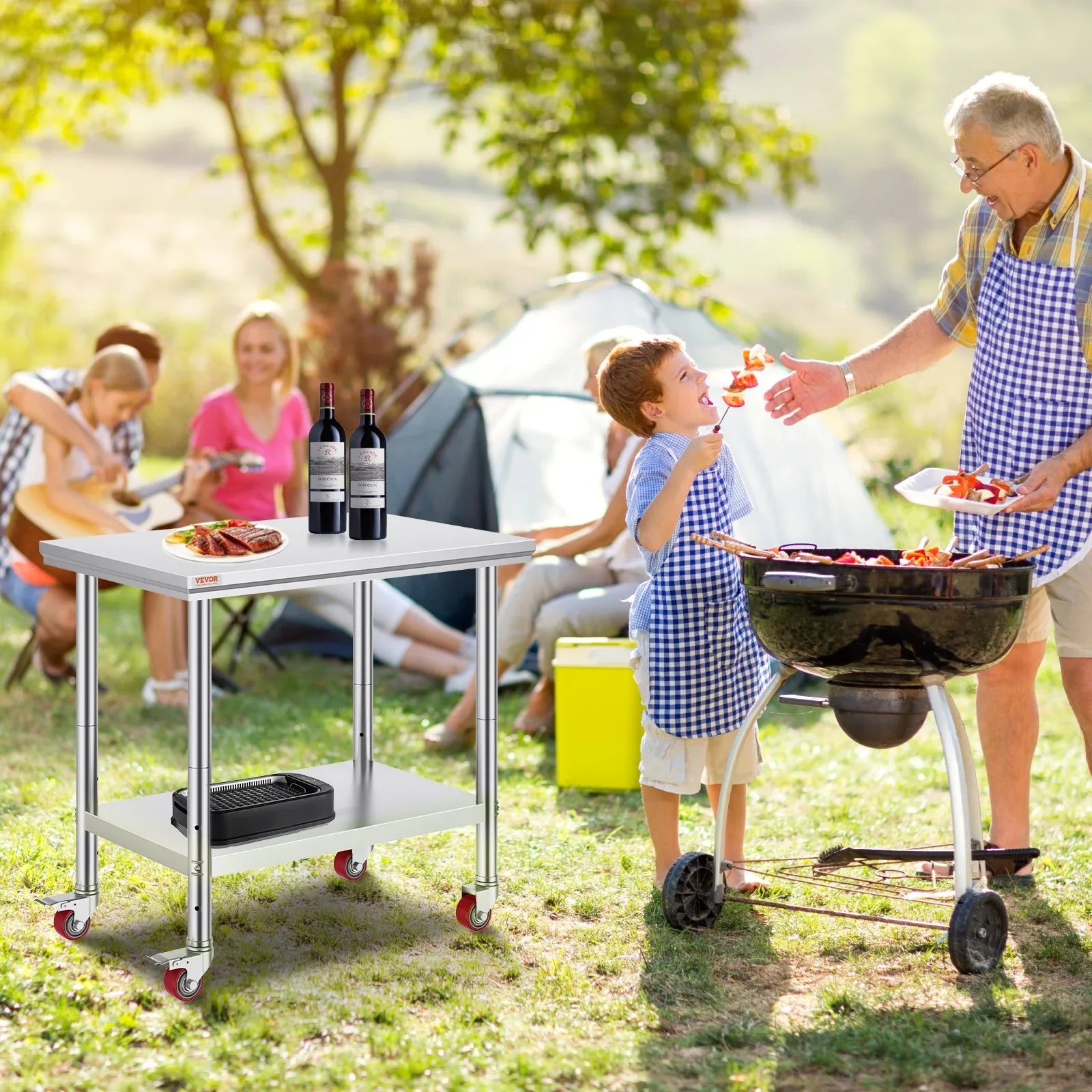 VEVOR Stainless Steel Work Table 36x24 Inch with 4 Wheels Commercial Food Prep Worktable with Casters Heavy Duty Work Table for Commercial Kitchen Restaurant - Mekamart Australia