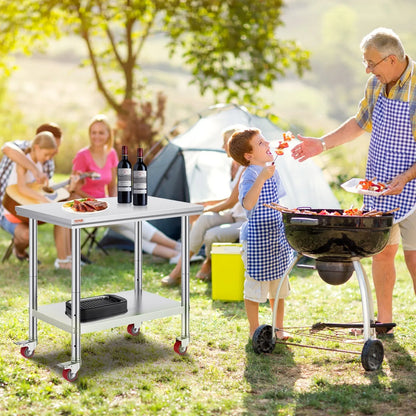 VEVOR Stainless Steel Work Table 36x24 Inch with 4 Wheels Commercial Food Prep Worktable with Casters Heavy Duty Work Table for Commercial Kitchen Restaurant - Mekamart Australia