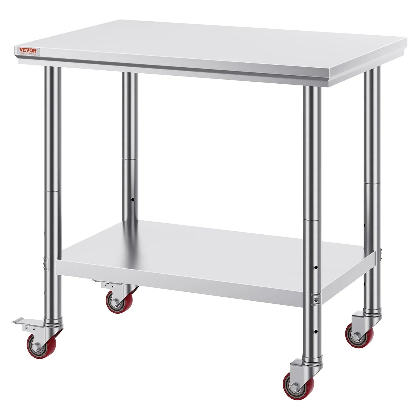 VEVOR Stainless Steel Work Table 36x24 Inch with 4 Wheels Commercial Food Prep Worktable with Casters Heavy Duty Work Table for Commercial Kitchen Restaurant - Mekamart Australia