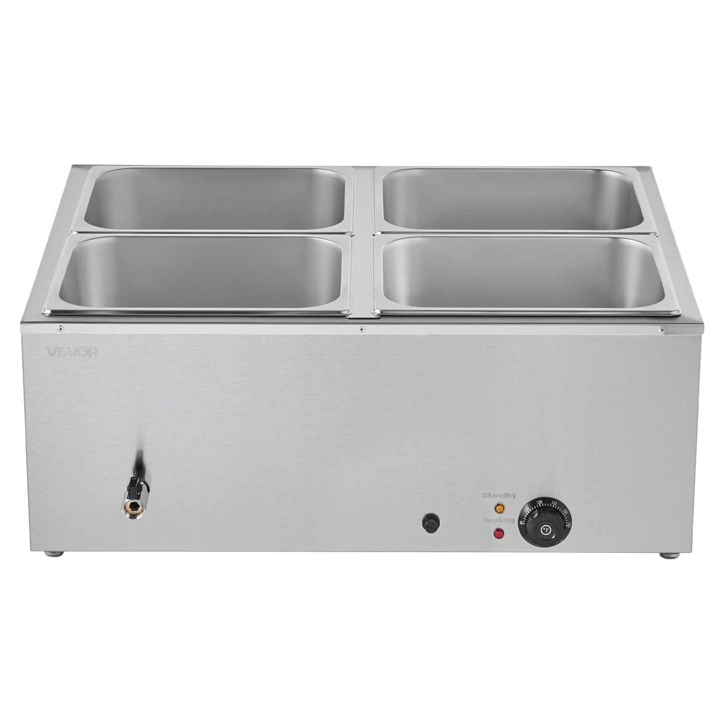 VEVOR Commercial Food Warmer, 1500W Electric Stainless Steel Steam Food Warmer with Lid, 4-Pan Fast Heating Countertop Buffet Bain Marie with Soup & Perforated Ladles, for Catering, Restaurant, Party