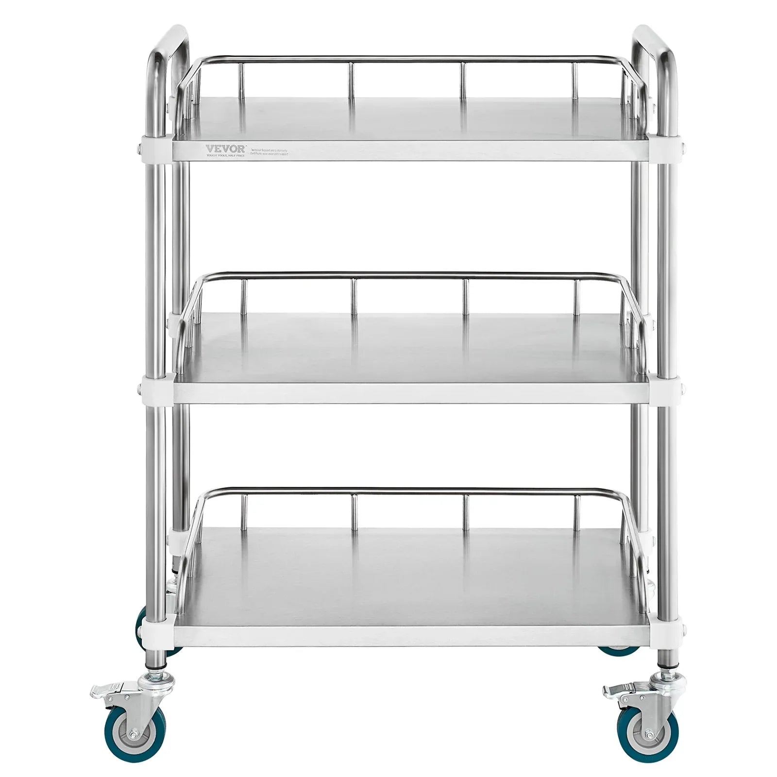 VEVOR Lab Rolling Cart, 3-Shelf Stainless Steel Rolling Cart, Lab Serving Cart with Swivel Casters, Dental Utility Cart for Clinic, Lab, Hospital, Salon, 26.38"x15.55"x34.13" - Mekamart Australia