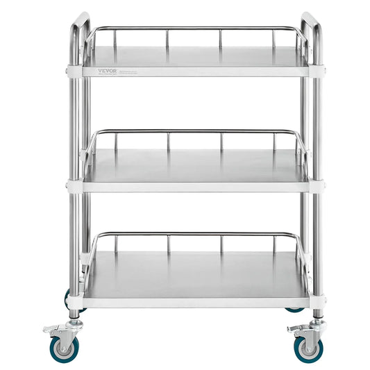 VEVOR Lab Rolling Cart, 3-Shelf Stainless Steel Rolling Cart, Lab Serving Cart with Swivel Casters, Dental Utility Cart for Clinic, Lab,  Hospital, Salon, 26.38"x15.55"x34.13"
