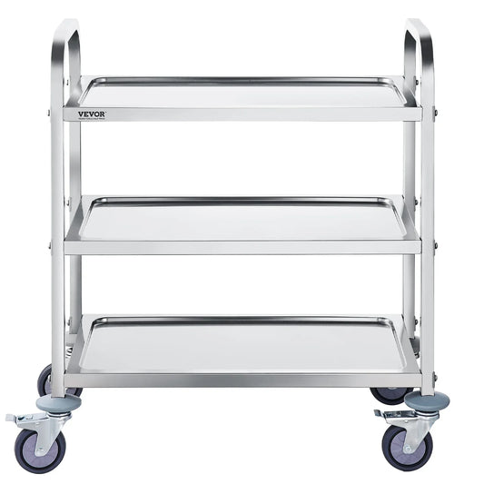 VEVOR Stainless Steel Cart, 3 Layers Lab Utility Cart 181 kg Weight Capacity, Medical Cart with Lockable Universal Wheels, for Lab, Clinic, Kitchen, Salon