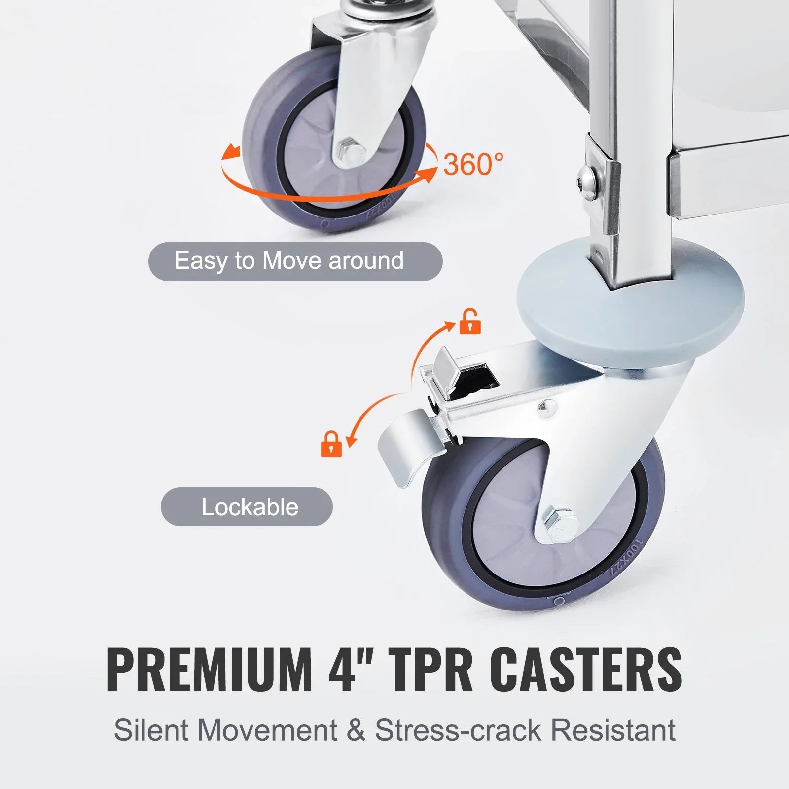 VEVOR Stainless Steel Cart, 3 Layers Lab Utility Cart 181 kg Weight Capacity, Medical Cart with Lockable Universal Wheels, for Lab, Clinic, Kitchen, Salon - Mekamart Australia