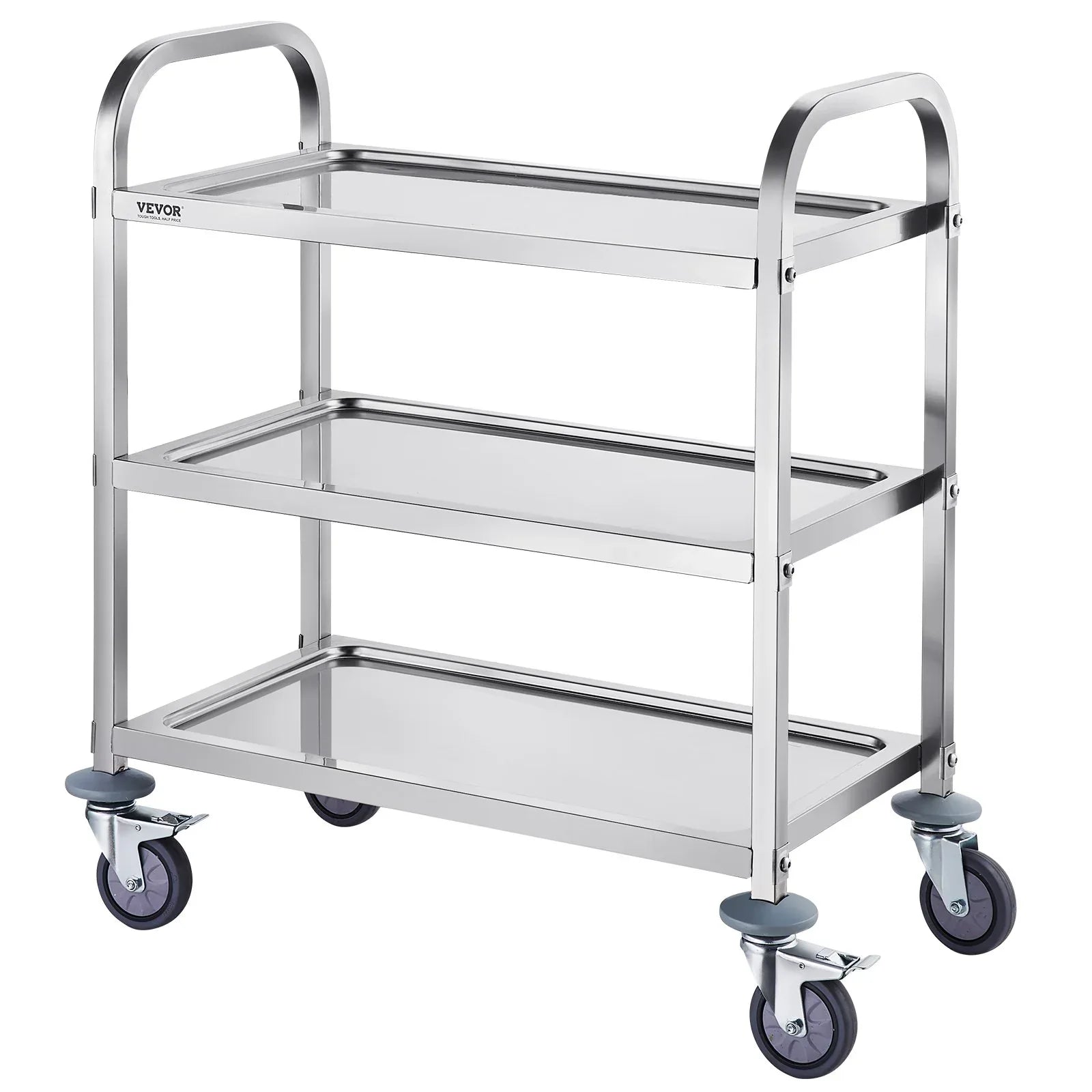 VEVOR Stainless Steel Cart, 3 Layers Lab Utility Cart 181 kg Weight Capacity, Medical Cart with Lockable Universal Wheels, for Lab, Clinic, Kitchen, Salon - Mekamart Australia