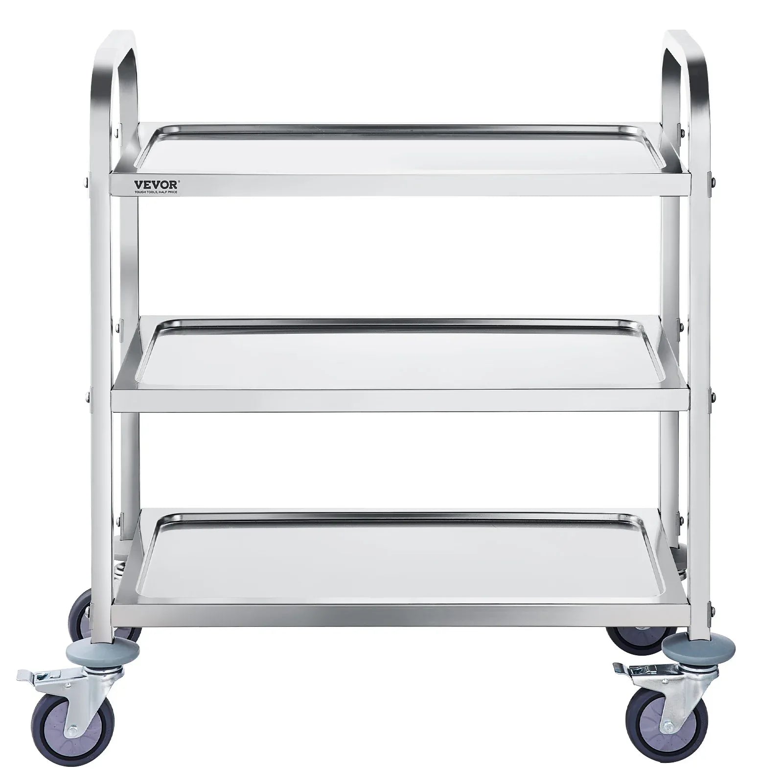 VEVOR Stainless Steel Cart, 3 Layers Lab Utility Cart 181 kg Weight Capacity, Medical Cart with Lockable Universal Wheels, for Lab, Clinic, Kitchen, Salon - Mekamart Australia