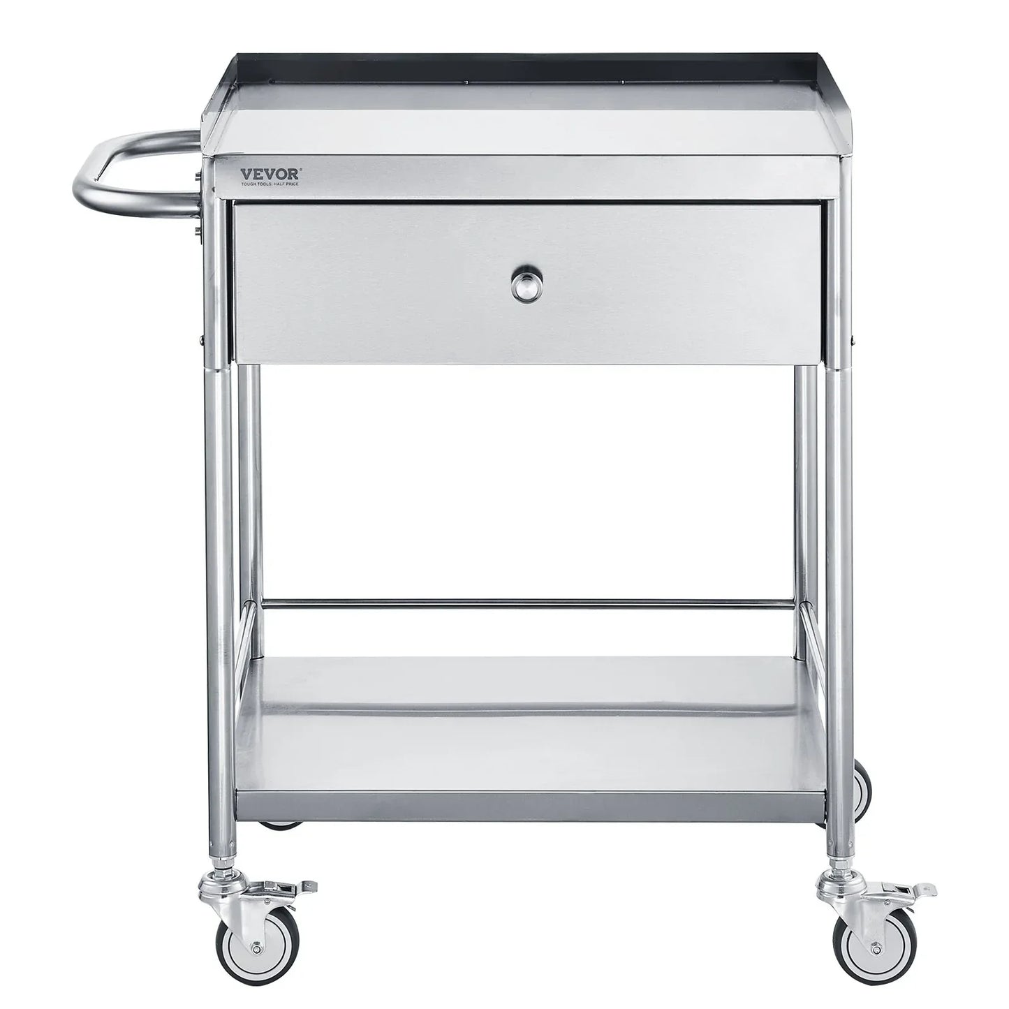 VEVOR Medical Cart, 2 Layer stainless Steel Cart100 kg Weight Capacity Utility Cart Silent Wheels and a Drawer for Lab, Clinic, kitchen, Salon - Mekamart Australia