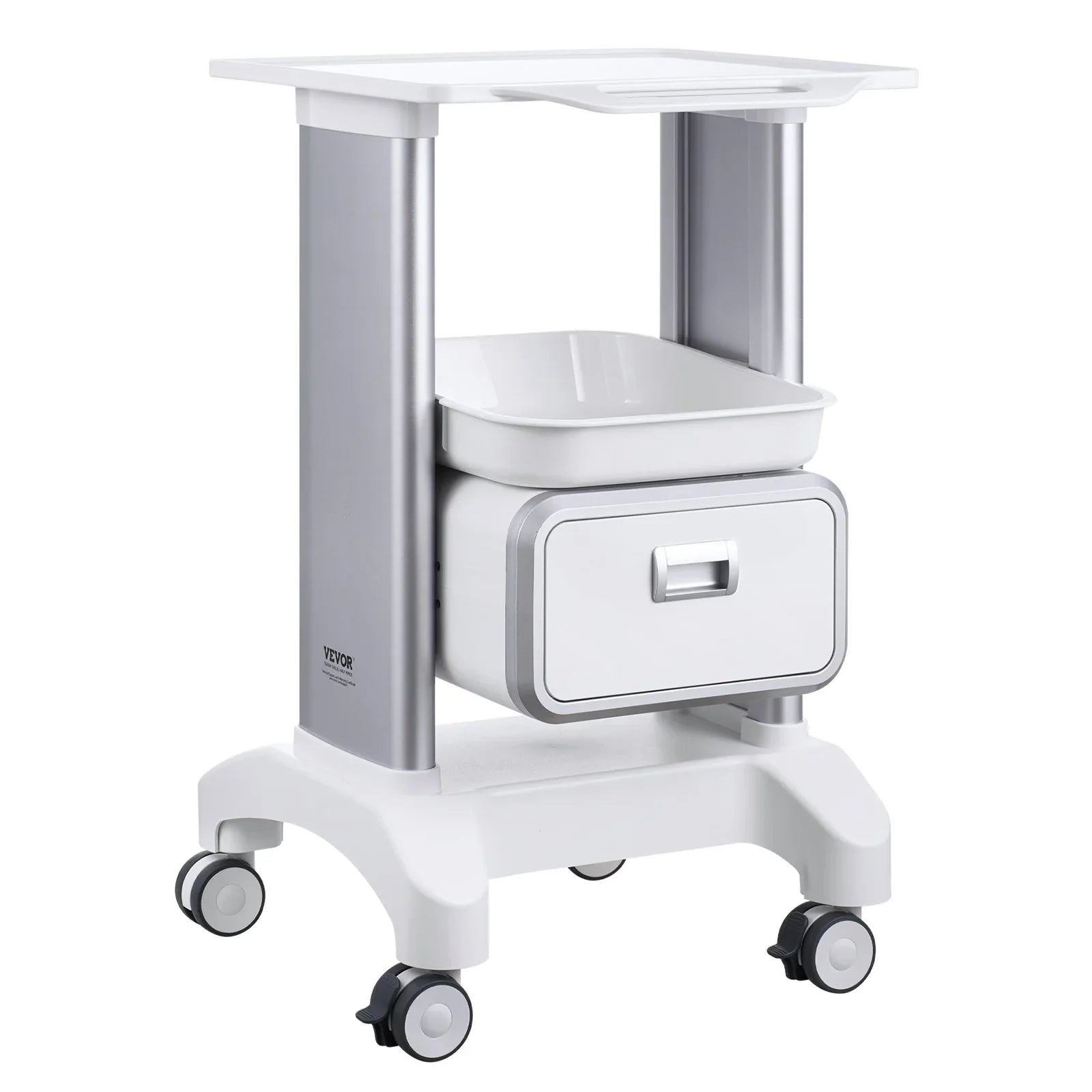 VEVOR 2 Tiers Lab Carts Mobile Medical Cart with 1 Drawer & 1 Top Tray White - Mekamart Australia