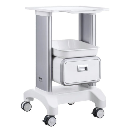 VEVOR 2 Tiers Lab Carts Mobile Medical Cart with 1 Drawer & 1 Top Tray White - Mekamart Australia
