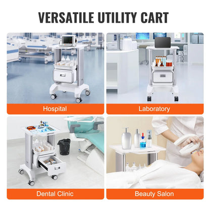 VEVOR 2 Tiers Lab Carts Mobile Medical Cart with 1 Drawer & 1 Top Tray White - Mekamart Australia