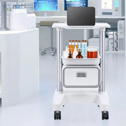 VEVOR 2 Tiers Lab Carts Mobile Medical Cart with 1 Drawer & 1 Top Tray White - Mekamart Australia