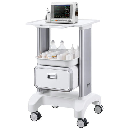 VEVOR 2 Tiers Lab Carts Mobile Medical Cart with 1 Drawer & 1 Top Tray White - Mekamart Australia