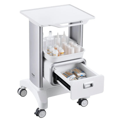 VEVOR 2 Tiers Lab Carts Mobile Medical Cart with 1 Drawer & 1 Top Tray White - Mekamart Australia