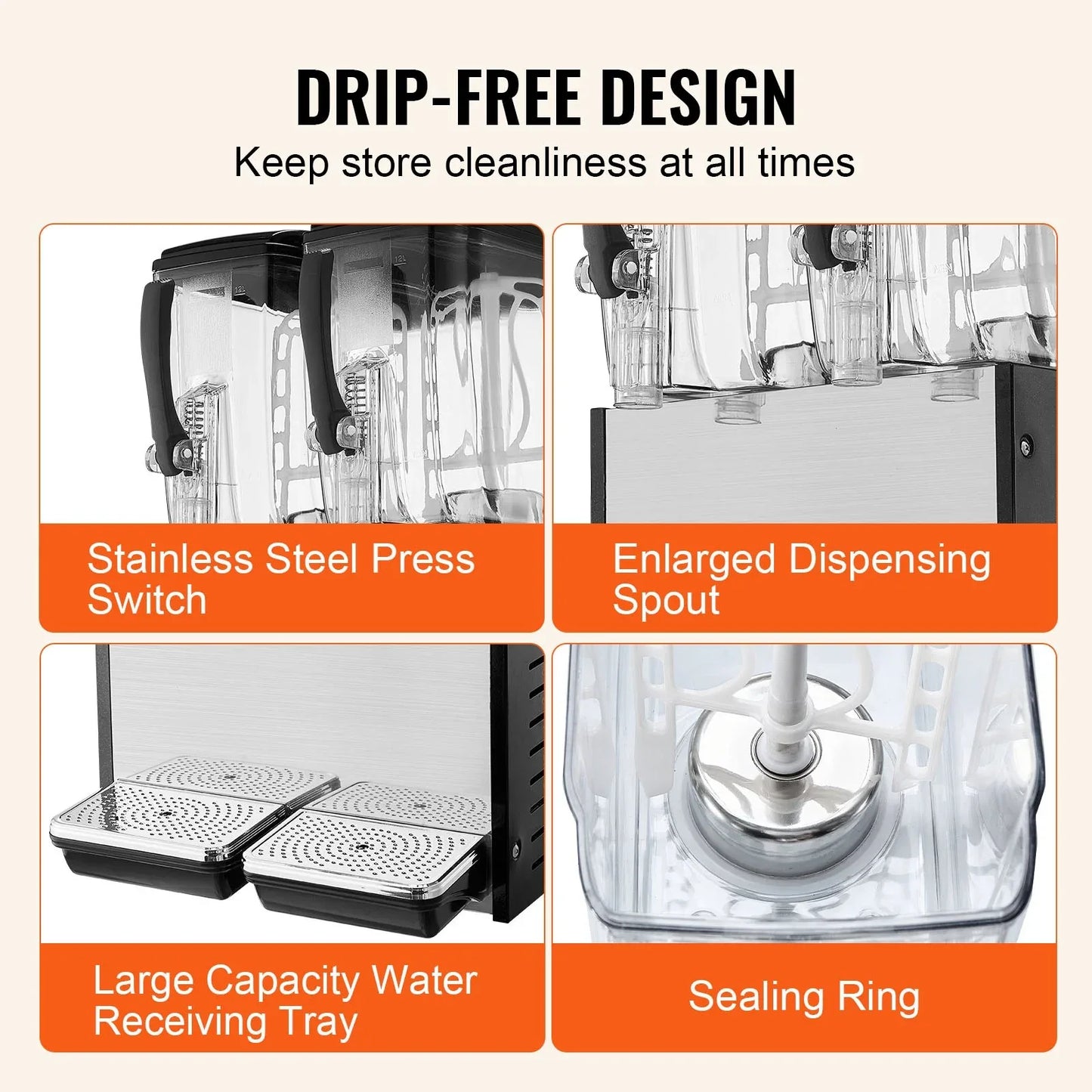 VEVOR Commercial Beverage Dispenser, 2 Tanks 12 L Per Tank Juice Dispenser, 286W Stainless Steel Ice Tea Drink Machine with 7℃-12℃ Cooling Temperature, for Cold Drink Restaurant Bar Party