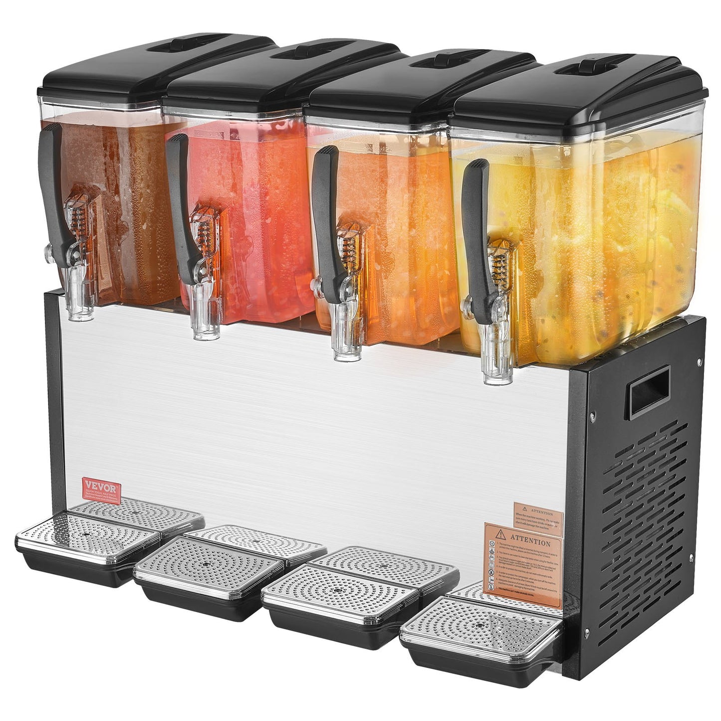 VEVOR Commercial Beverage Dispenser, 4 Tanks 12 L Per Tank Juice Dispenser, 510W Stainless Steel Ice Tea Drink Machine with 7℃-12℃ Cooling Temperature, for Cold Drink Restaurant Bar Party